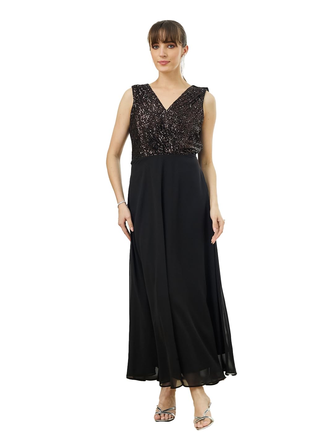 Latin Quarters Women's Black Sleeveless V-Neck Party Embellished Dress-picture-12