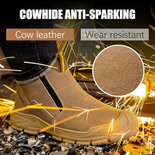 Image of GLANOUDUN Welding Work Boots for Men Slip on Steel Toe Shoes for Men Indestructible Steel Toe Boots Welder Men's Working Shoes Fireproof Safety Footwear for Construction Men's Work & Safety Footwear