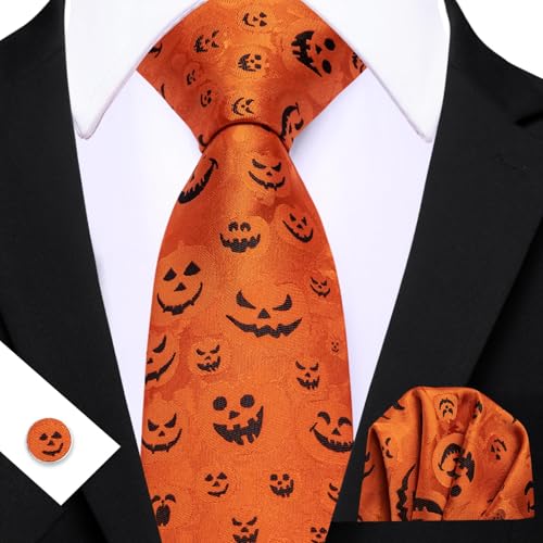 Image of Barry.Wang Men Tie Sets Skull Extra Long Necktie Pocket Square Cufflinks