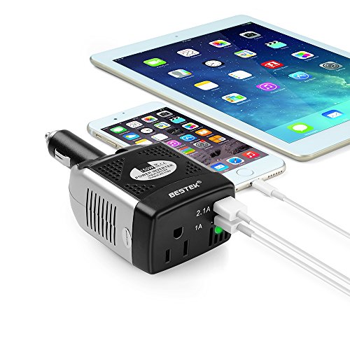 BESTEK 150W Power Inverter 12V to 110V Voltage Converter Car Charger Power Adapter with 2 USB Charging Ports (3.1A Shared)