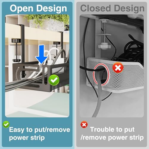 Image of ABJA Under Desk Cable Management Tray, Wire Organiser for Table, Cable Organiser for Desk, No Drill Metal Mesh Tray with Clamps, Includes Ties & Cable Clips for Home /Office (Black 1, 39 x 12 x 7 cm)