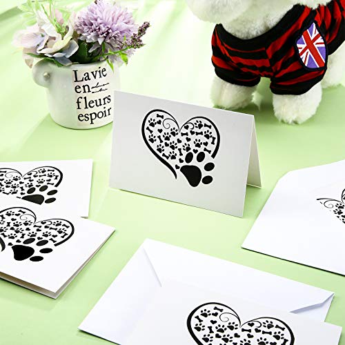 Image of Zonon 48 Pcs Paw Printed Thank You Note Cards Veterinary Gifts 24 Note Cards Heart Paw Print Blank Greeting with 24 White Envelopes Animal Lovers Pet Shop Birthday Party(Black and White)