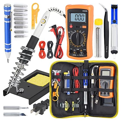 Wmore Soldering Iron Kit with Multimeter,110V 60W Adjustable Temperature Welding Tools, Desoldering Pump, Soldering Stand, Screwdriver, Soldering Tips, Solder Wire