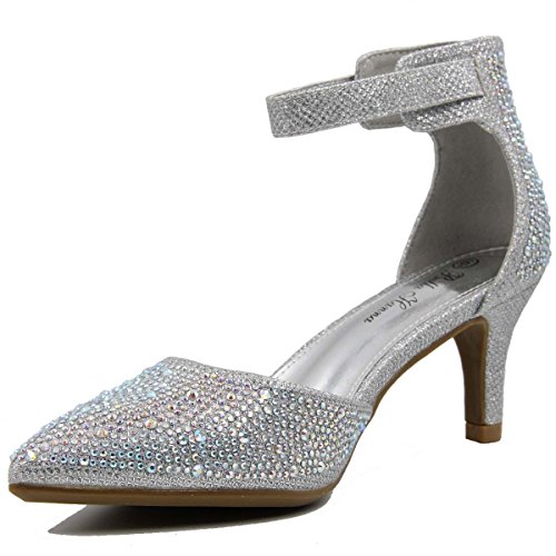 Stylish & Comfort Shoes Womens Rhinestone/Metallic Leather/Nubuck/Patent Leather Pointed Toe Mid Heel Dress Pumps…