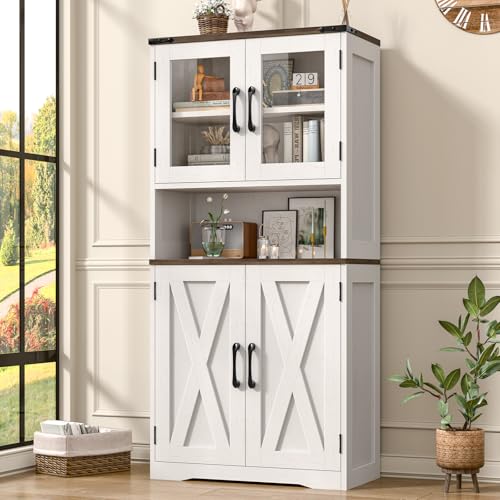 Halitaa Bathroom Storage Cabinet with Adjustable Shelves, Farmhouse Kitchen Pantry,