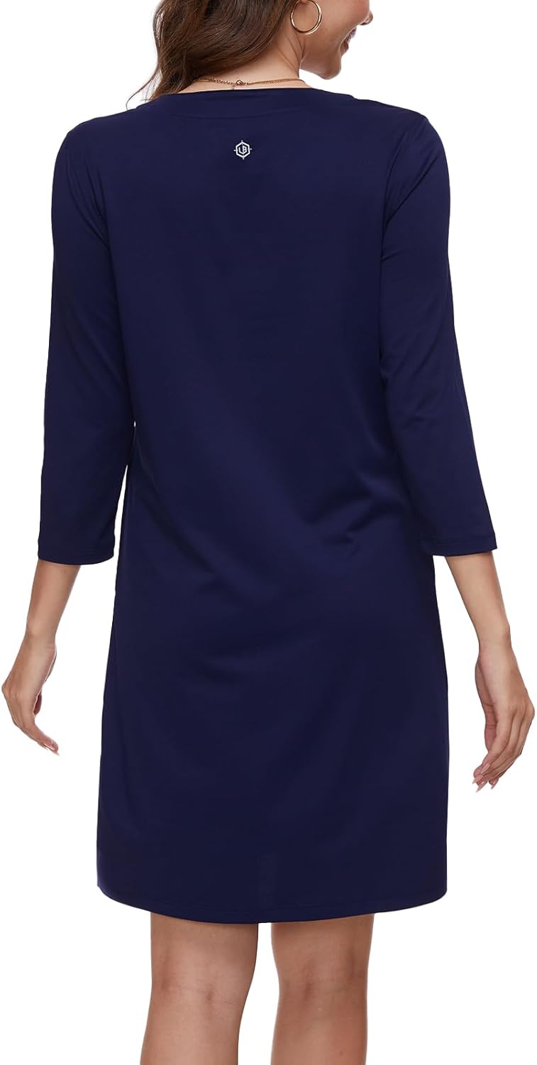 Lightbare Women’s 3/4 Sleeve Dress with Pockets UPF 50+ Casual Sun Dress Breathable Quick Dry for Beach Hiking Outdoors Party - Image 2