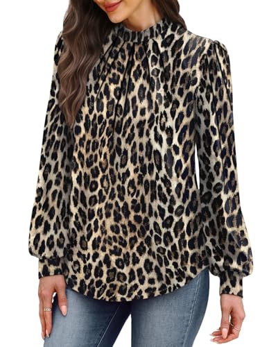 Image of WIHOLL Long Sleeve Shirts for Women Mock Neck Tops Pleated Front Blouses Dressy Casual Spring Fall Clothes 2026 Fashion