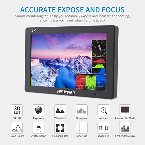 Image of FEELWORLD T7 7 inch IPS 4K HDMI Camera Field Monitor Video Assist Full HD 1920x1200 Solid Aluminum Housing DSLR Monitor with Peaking Focus False Colors