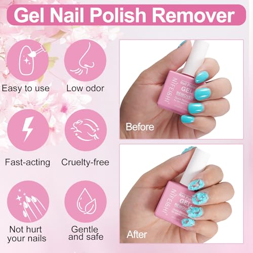 NIFEISHI Gel Nail Polish Remover, (2pcs) Gel Polish Remover for Nails, No Need for Foil, Quick & Easy Polish Remover In 3-5 Minutes with 1 PCS Cuticle Pusher + 1 PCS Nail Polish Scraper