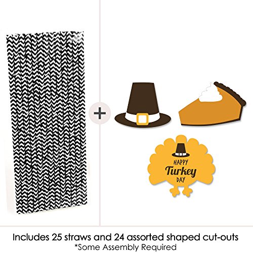 Big Dot of Happiness Happy Turkey Day Pitillos Decorativos de Papel - Set de 24 miniatura 3