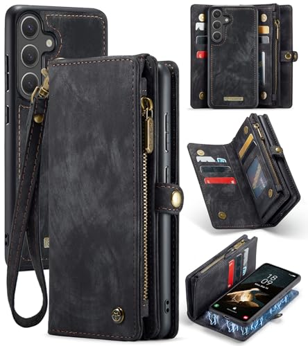 Coque Samsung S25 anti-choc et son étui portefeuille amovible cuir noir