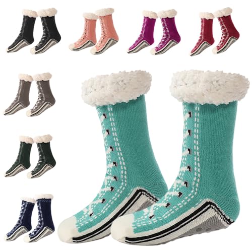 soputry Ultra-Thick Cashmere Slipper Home Socks, Cashmere Slipper Socks, Fleece Lined Socks Fuzzy Slipper Socks With Grips(Blue)