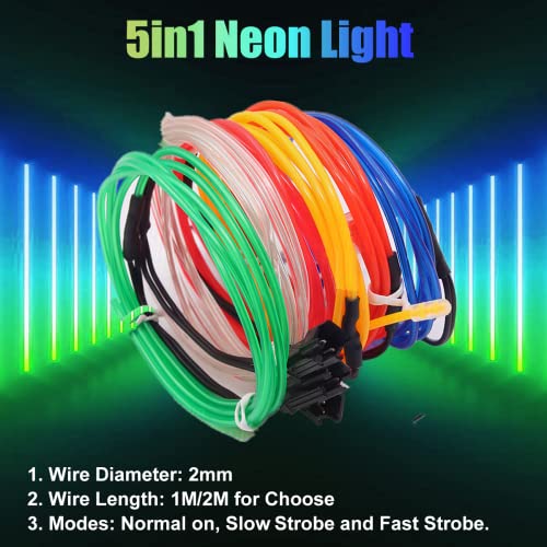 Ourbest 5In1 Neon Strip Light Wire Kit, El Wire Neon Lights Kit El Wire W/Battery Pack For Cosplay Dress Halloween Christmas Party Decoration(15Ft 5Pack 3Ft Green) #TOP2