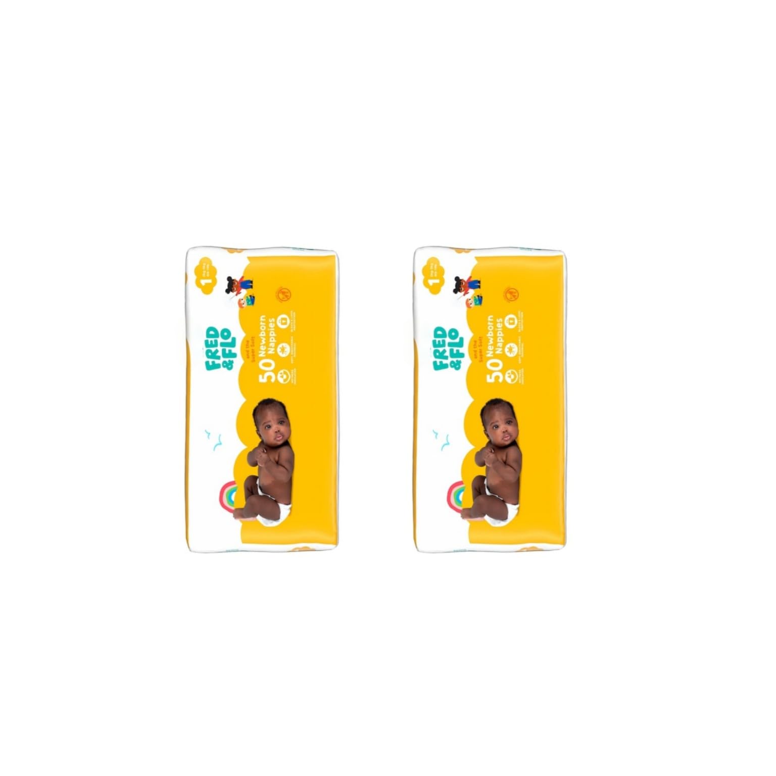 Bizzal Fred & Flo Newborn Nappies Size 1, Pack of 2 (100 Nappies)
