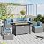 SUNCROWN Outdoor Fire Pit Table, 45in 50,000 BTU Wicker Patio Propane Gas Fire Pit with Glass Wind Guard, Aluminum Tabletop, Firepit Lid, Blue Clear Glass Rocks and Waterproof Cover, Grey