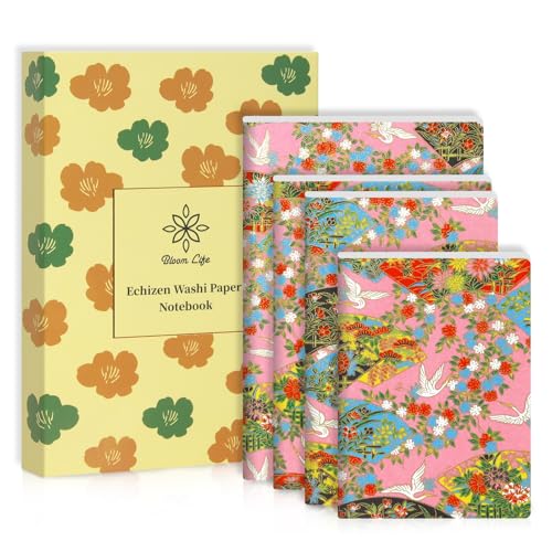 Bloom Life Washi Notebook Gift Set 4-Pack,60 Pages Each, Blank Paper - For Journaling,...