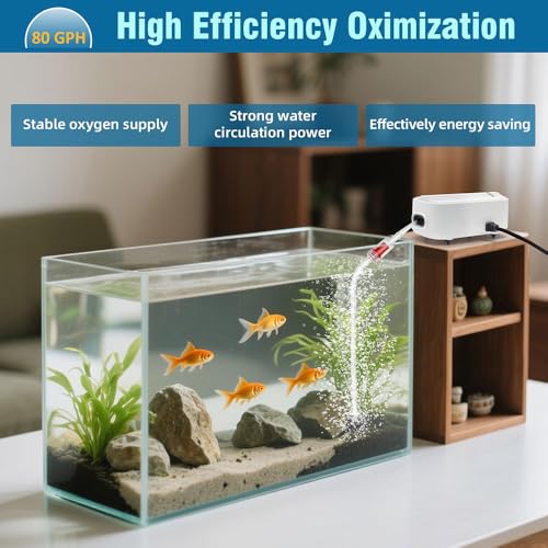 Image of Quiet Aquarium Air Pump 4.5W Fish Tank Oxygen Aerator Pump with Air Stone Airline Tubing Check Valve Aquarium Bubbler for 20-70 Gallon Fish Tanks