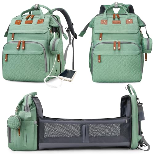 Image of Astro alan Baby Diaper Bag with Changing Station, Waterproof Diaper Bag Backpack for Moms Dads with USB Charging Port, Baby Shower Gifts, Large Capacity diaper backpack, Pale Green