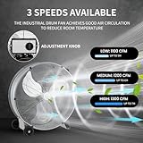 COSTWAY 24 Inch Large Industrial Drum Fan, 3-Speed High-Velocity Floor Fan with Built-in Wheels & Handle, Metal Air Circulator Cooling Fan for Home Commercial Warehouse Workshop (Silver) - Image 2