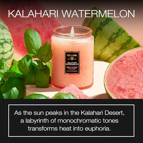 Image of Voluspa Kalahari Watermelon, Small Candle Jar, 5.5 Ounces, 50 Hour Burn Time, Coconut Wax for Clean Burning, Handcrafted in the USA