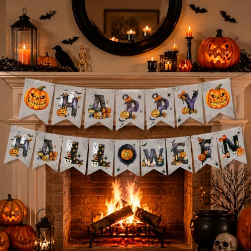 Image of Halloween Decorations - Happy Halloween Banner for Indoor Outdoor | Halloween Party Decorations - Trunk or Treat Backdrop Garland for Home Wall Decor, Hanging Party Favors Supplies for Birthday