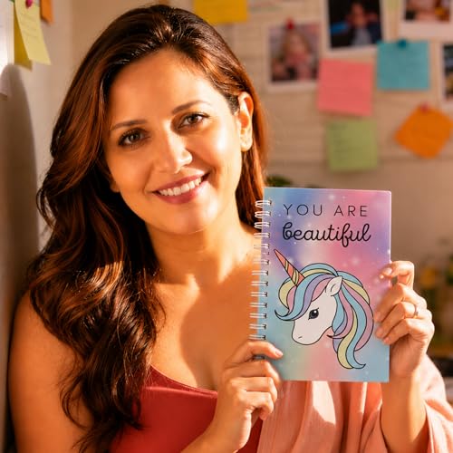 Image of You Are Beautiful Unicorn A5 Spiral Notebook Diary for Girls & Women | 192 Pages Ruled Journal with Daily & Monthly Planner | Hard Bound Cover | Twin Wire Binding | Motivational Unicorn Theme Notebook for Writing, Study & Gifting