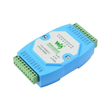 Waveshare Industrial Isolated 8-ch RS485 Hub, Extend 8-ch RS485 Slave Ports via 1-ch RS485 Master Port,with Isolation and Relay,Support Rail-Mount,…