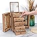 Meangood Jewelry Box Wood for Women, 5-Layer Large Organizer Box with Mirror & 4 Drawers for Rings, Earrings, Necklaces, Vintage Style, Torched Wood