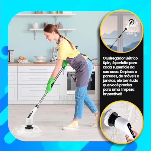 Esfregão Elétrico Mop Giratório 7 em 1 Escova Limpeza Elétrica 360 Limpa Chão Fogão Box Geladeira Se