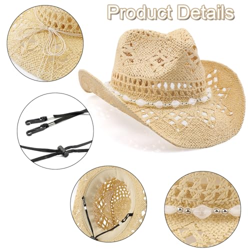 Cowboy Hat,Cowgirl Hat,Cowboy Hats for Women/Mens/Straw Wide with Shapeable Brim Cowboy Hat for Womens/White/Black.3