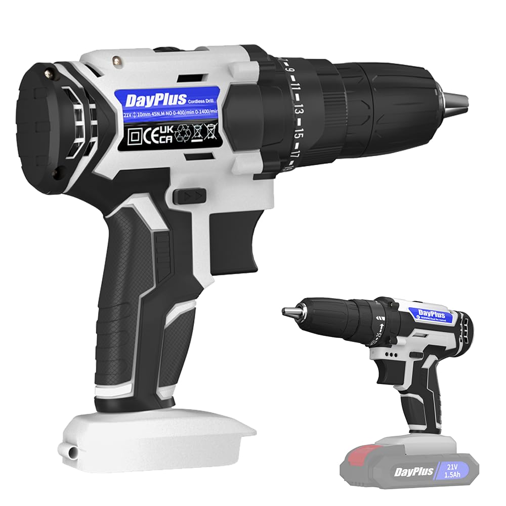 Cordless Electric Drills Cordless Drill Driver 21V, Electric Screwdriver 45N.M Torque for Home and Garden DIY Project, LED Work Light, Quick Change, Only Fuselage