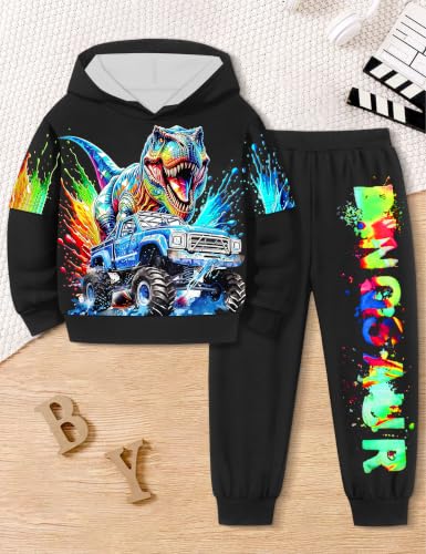 Image of Toddler Boy Clothes Dinosaur Printed Hoodies Long Sleeve Pant Sets