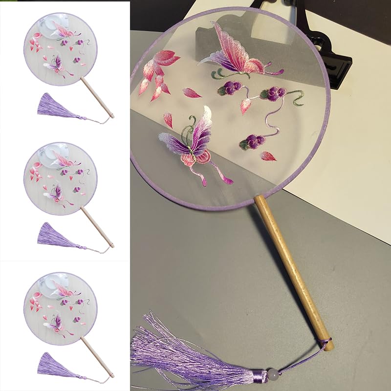 Amazon.co.jp: Ladruph 丸いシルク刺繍扇子 シルク刺繍 ファン 踊り