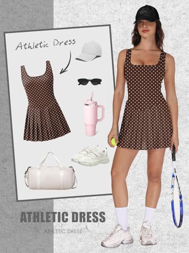 Image of NIASHOT Athletic Dress for Women with Shorts Sleeveless Womens Golf Dress | Pleated skirt with shorts, Vacation dresses, Graduation dresses, Pilates fashion clothing, Country concert outfits for women
