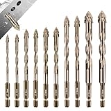 ueslwser Fliesenbohrer Set 10 tlg, Vierschneidiger Sägezahn-Exzenterbohrer, Glasbohrer Set Ø 3-12 mm, Keramikbohrer mit Kobalt, Hartmetallbohrer für Metall Ziegel Glas Kunststoff Holz