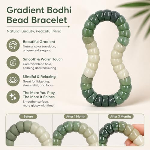 Image of Anxiety Relief Fidget Bracelet, Natural Bodhi Seed Healing Jewelry for Stress, Sensory Beaded Stretch Bracelet, Spiritual Protection Gifts for Women Men Adults
