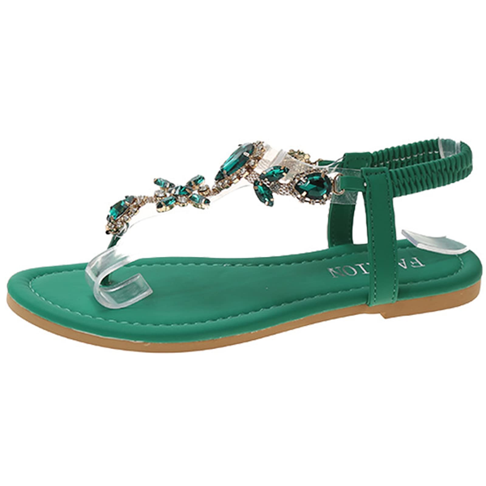 BAtlam Sandali da Donna, Infradito con Strass, Sandali Piatti, Sandali Aperti, Sandali da Spiaggia, Sandali da Festa in Piscina,Verde,38