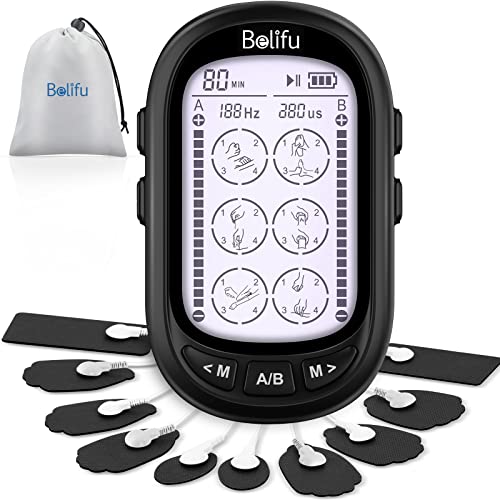 Belifu Dual Channel Tens Ems Unit, [Upgraded] Large Screen Muscle Stimulator Tens Machine For Pain Relief Therapy, 24 Modes, 36 Levels Intensity Electronic Pulse Massager Muscle Massager With 10 Pads #TOP5