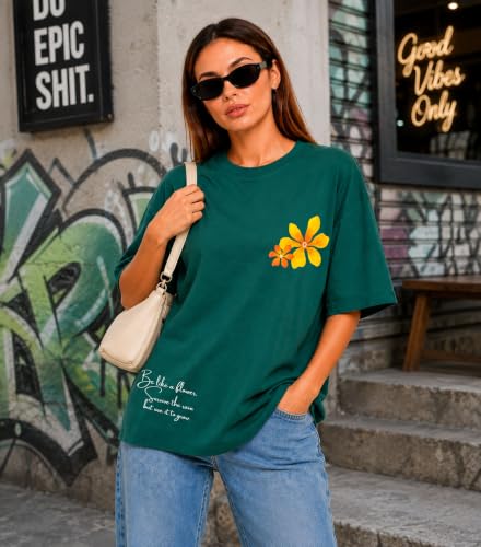 Image of London Hills Tshirt for Woman | Oversized Tshirt for Women | T Shirt for Womans | Graphic T Shirt for Women Pure Cotton | Tops for Woman Western, Printed Oversized Loose Fit Plus