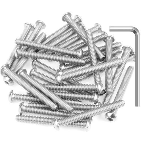 Image of 30 Pieces 1 /4-20 x 2-1 /4 inch Button Head Socket Cap Screws Bolts, HELIFOUNER 304 Stainless Steel (18-8) Screws, Bright Finish, Fully Threaded