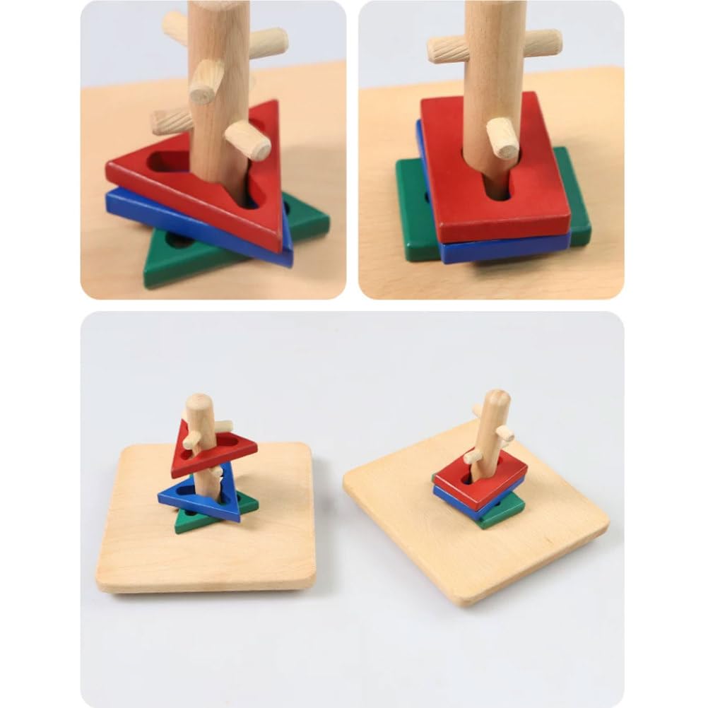 Drewniana zabawka edukacyjna Montessori do układania klocków geometrycznych, tablica z kołkami, sortowanie kolorów trójkąty i kwadraty, rozwijająca sensorycznie