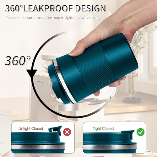 Image of Insulated Travel Coffee Mug, Stainless Steel Coffee Cup with Leakproof Lid