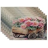 Platzsets mit Pfingstrosen, Motiv: Frühlings-Aquarell-Pfingstrosen, 30,5 x 45,7 cm, Bauernhaus-Blumen, 6 Stück, Tischmatten für Abendessen, lustige Landurlaub, Zuhause, Küchendekoration