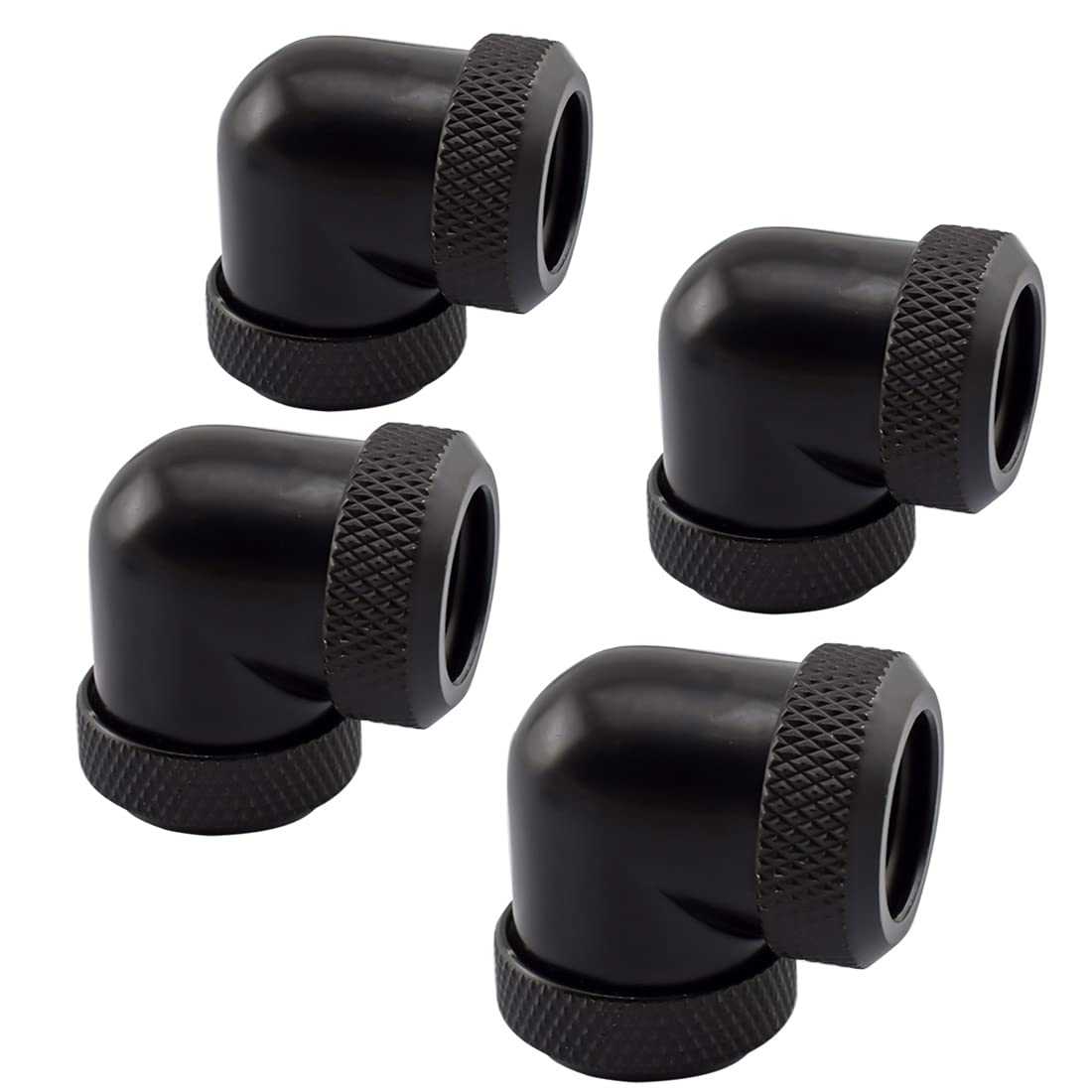 SDTC Tech 4-Pack 90 Degree Fitting Hand Twist Elbow for 10mm ID, 14mm OD Metal and PETG Rigid Tubing Computer Water Cooling System Connectors