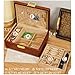 Bescott 2 Layer Solid Wooden Jewelry Box with Lock and Key for Women Men Vintage Velvet Wood Jewelry Organizer Storage for Earrings Rings Necklaces Bracelet Watch Mother’s Day Gift