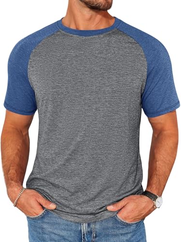 Image of Runcati Mens Casual Slim Fit T Shirts Raglan Short Sleeve Crewneck Baseball Tees Color Block Workout Fashion Shirt