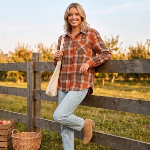 Button Up Shirt Women Y2k Long Sleeve Plaid Lightweight Cute Fall Tops - image 4