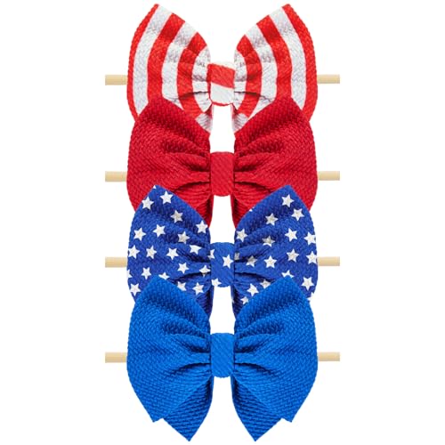 Avxdbr 4Pcs 4th of July Baby Headband Set Patriotic Bows with Red White Blue for All Infant Toddler for Independence Day Baby Showers Birthdays