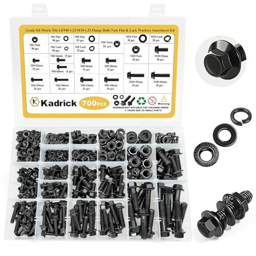 KADRICK 700PCS M6-M10 Metric Flange Hex Bolt Kit，M6-1.0 M8-1.25 M10-1.25