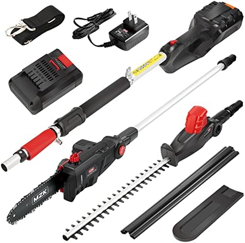ZAKER 40v 13FT Pole Hedge Trimmer Cordless with 9.5 Inch Chain Saw Attachment, 22'' Steel Blade, 2-in-1 Hedge Trimmer & Pole Saw, Power Hedge Trimmer Extension Pole with 4AH Battery & Charger
